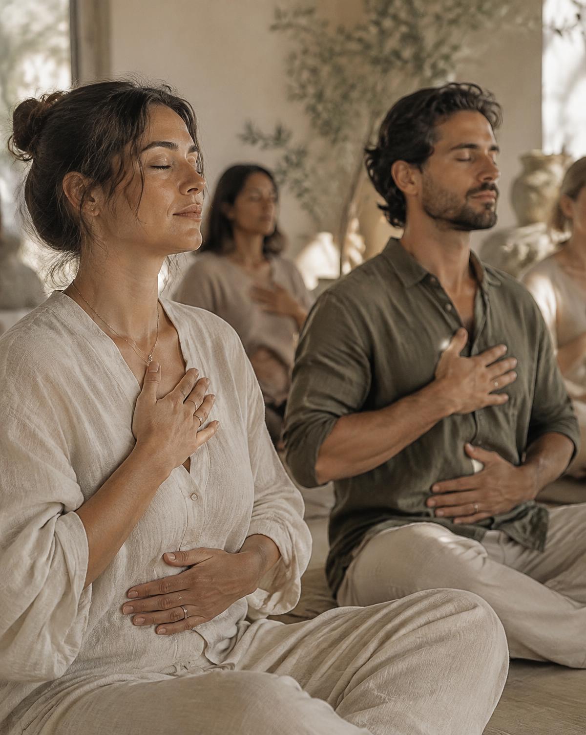 Participants practising breathwork together